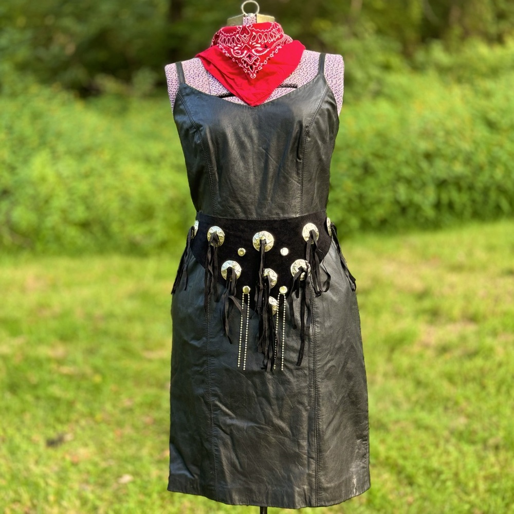 Vintage 90s Y2K Spenser Jeremy 100% Lamb Leather Pencil midi dress biker western